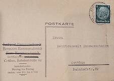 Postkarte an den Rechtsanwalt Hammerschmidt, April 1938