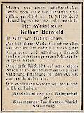 Nachruf auf Nathan Bernfeld im Spremberger Anzeiger