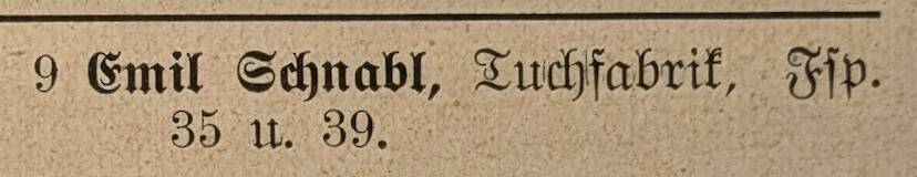 Tuchfabrik Schnabl Adresse 1929 noch unter der Nr. 9