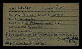Karteikarten für Paul Decker vom Amt für die Erfassung von Kriegsopfern, Berlin