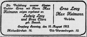Verlobung von Erna Levy und Max Heimann