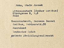Anschrift von Chaim Jossek Fuks im Ghetto Litzmannstadt 1940