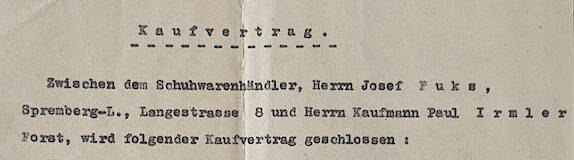 Kaufvertrag für den Schuh-Fuks, 1938