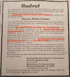 1975 Nachruf in „Lausitzer Rundschau“ für Martha Tschickert