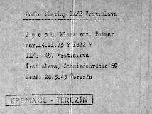 Krematoriumskarteikarte Theresienstadt für Klara Jacob