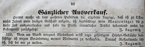 Annonce zum Hausverkauf im Spremberger Kreisblatt vom 10.03.1855