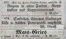 Angora Tuch und Mais Gries - Spremberger Kreisblatt vom 09.06.1855