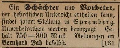 Anzeige von Bernhard Bab 1877