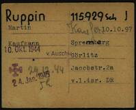Karteikarte für Martin Ruppin im Außenlager Kaufering Dachau