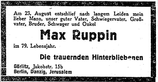 Todesanzeige von Max Ruppin