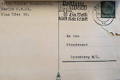 Postkarte ans Standesamt Spremberg von Fritz Rosenstock 1939