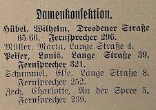 Damenbekleidungsgeschäfte in Spremberg 1929 aus dem Adressbuch